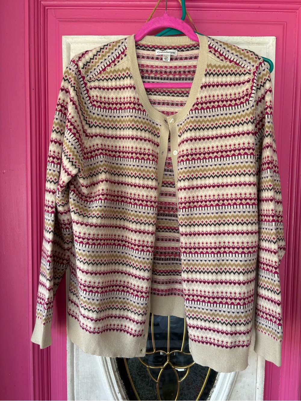 croft & barrow Cream and Pink Fair Isle Button-Front Cardigan